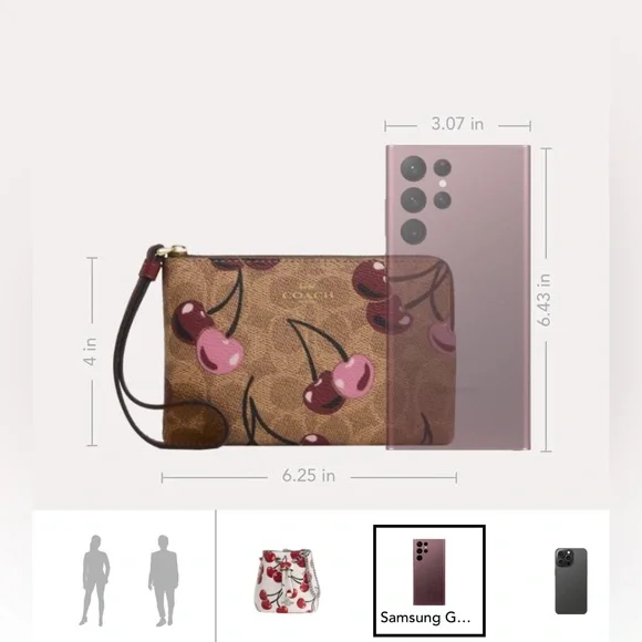 Coach NWT Corner Zip Wristlet In Signature Canvas With Cherry Print - Picture 5 of 12